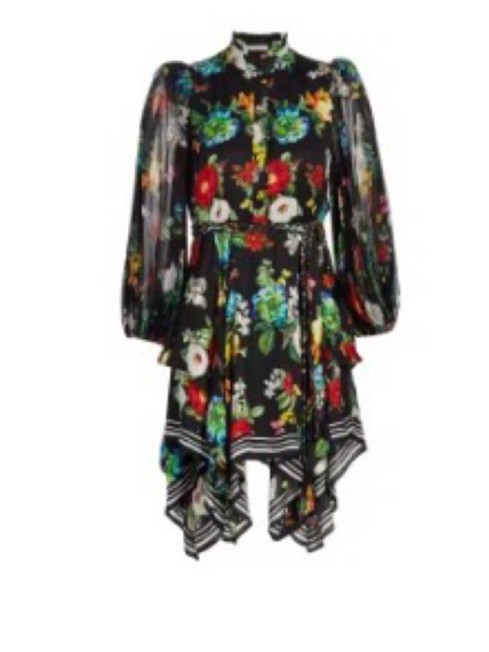 Alice + Olivia Black Floral Handkerchief-Hem Dress NWT